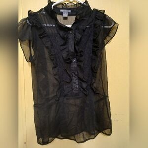 Isabella Rodriguez Sheer Black Ruffled Blouse
